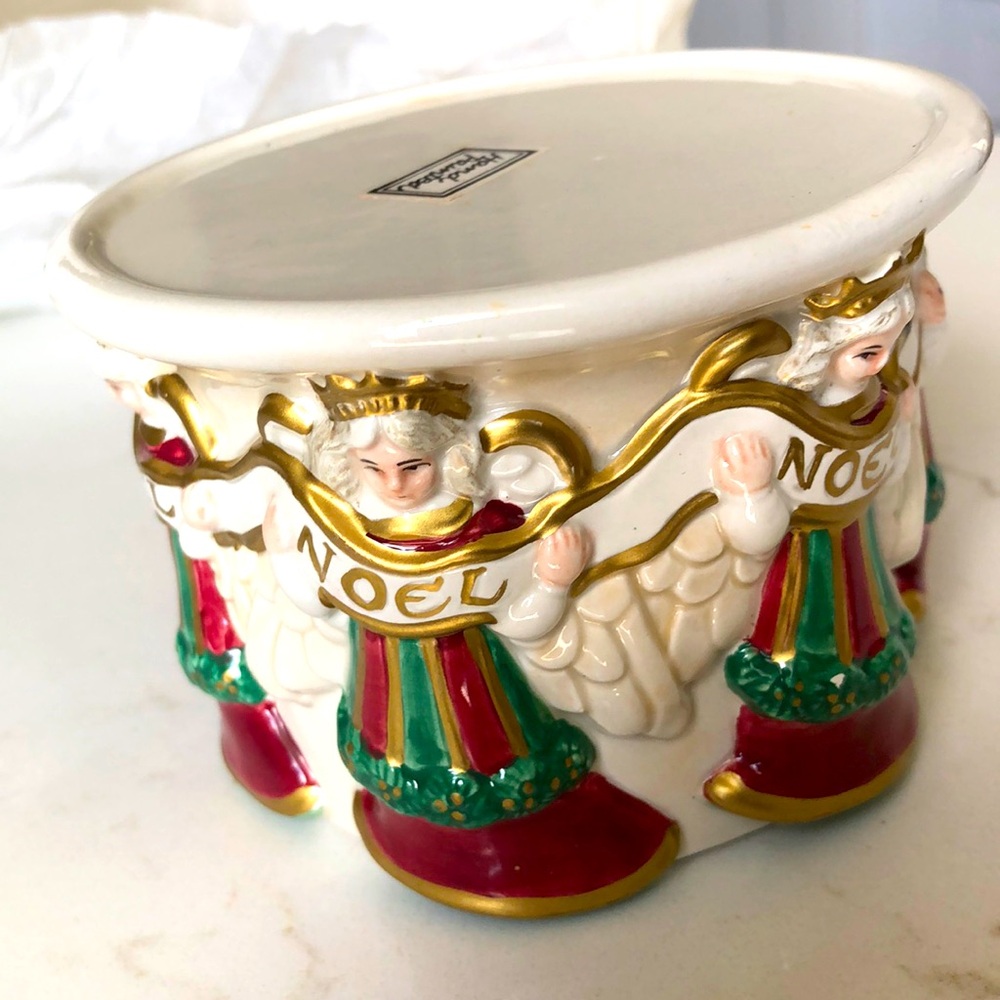 Fitz and Floyd holiday Angel candle holder hand painted.